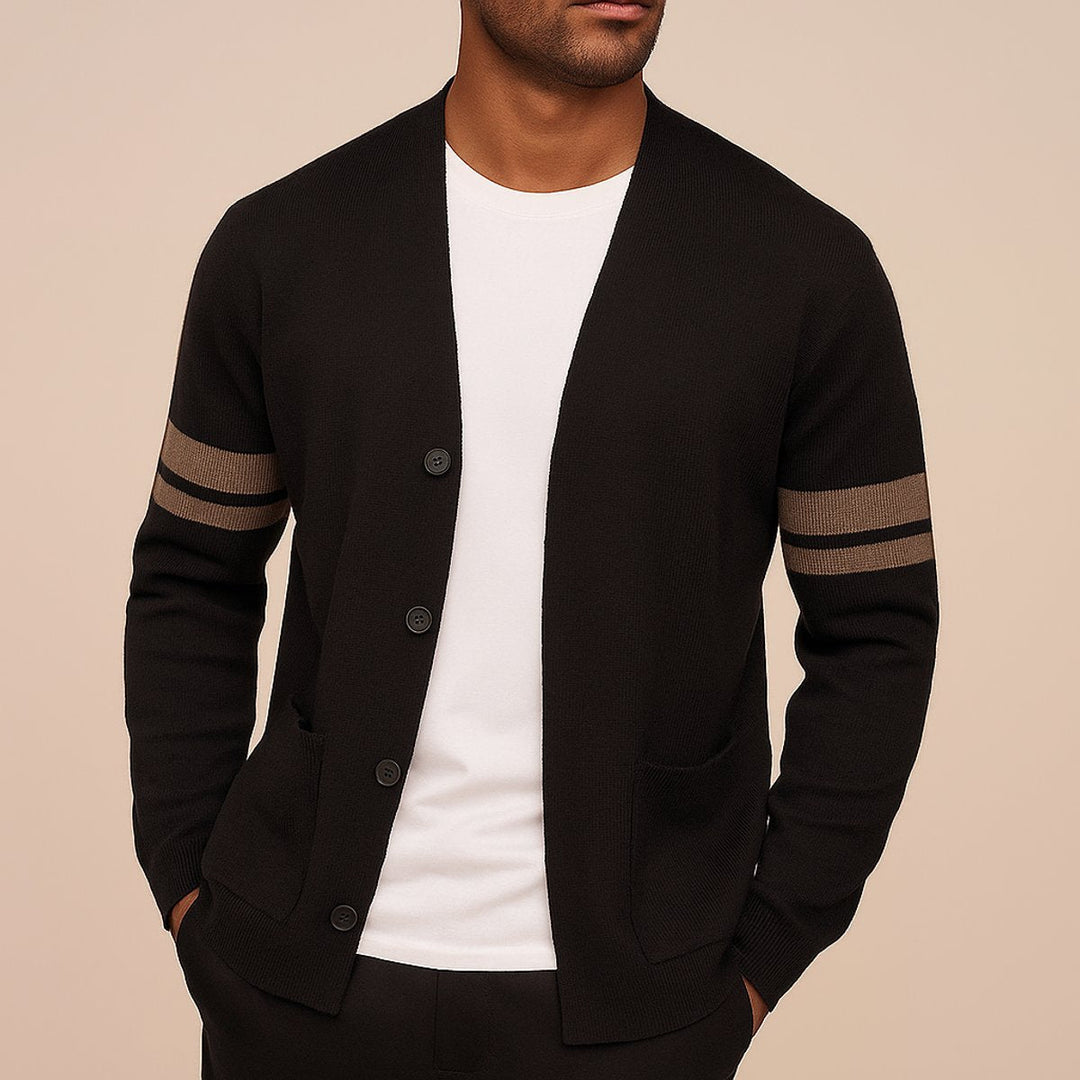Jacob | Mens Cardigans Merino Wool Blend Button-Up Stripe Sleeve Knit