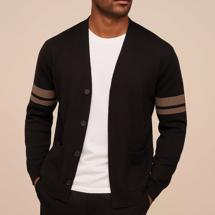 Jacob | Mens Cardigans Merino Wool Blend Button-Up Stripe Sleeve Knit