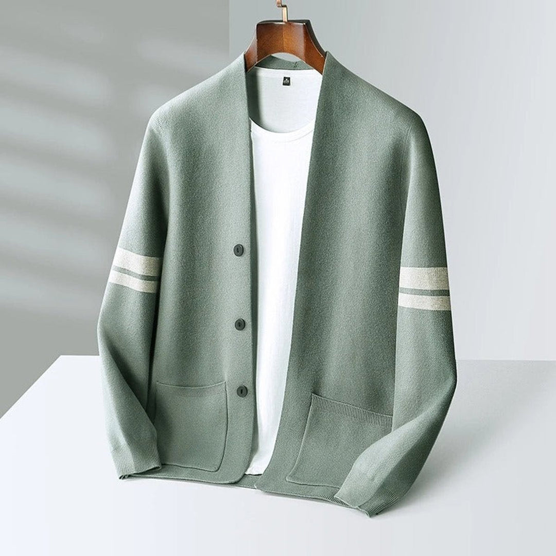 Jacob | Mens Cardigans Merino Wool Blend Button-Up Stripe Sleeve Knit