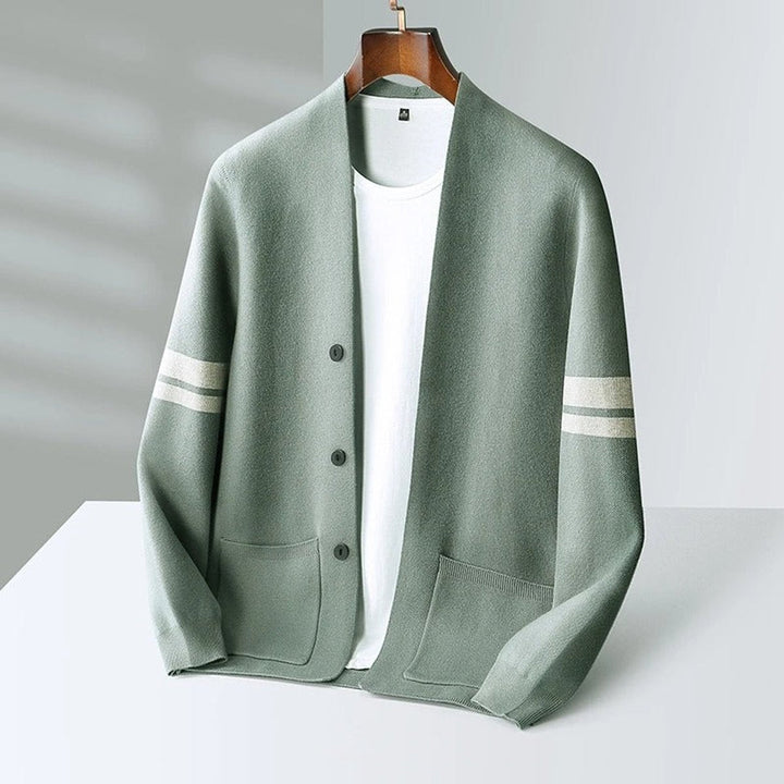 Jacob | Mens Cardigans Merino Wool Blend Button-Up Stripe Sleeve Knit