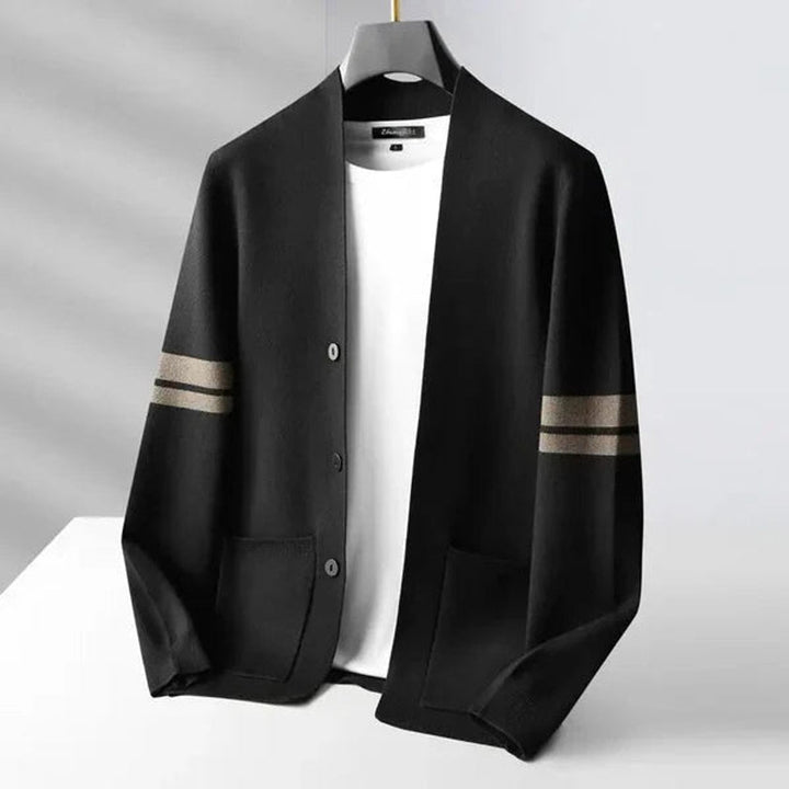 Jacob | Mens Cardigans Merino Wool Blend Button-Up Stripe Sleeve Knit