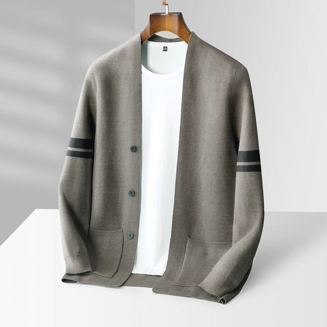 Jacob | Mens Cardigans Merino Wool Blend Button-Up Stripe Sleeve Knit