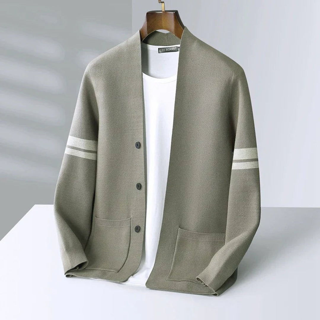 Jacob | Mens Cardigans Merino Wool Blend Button-Up Stripe Sleeve Knit