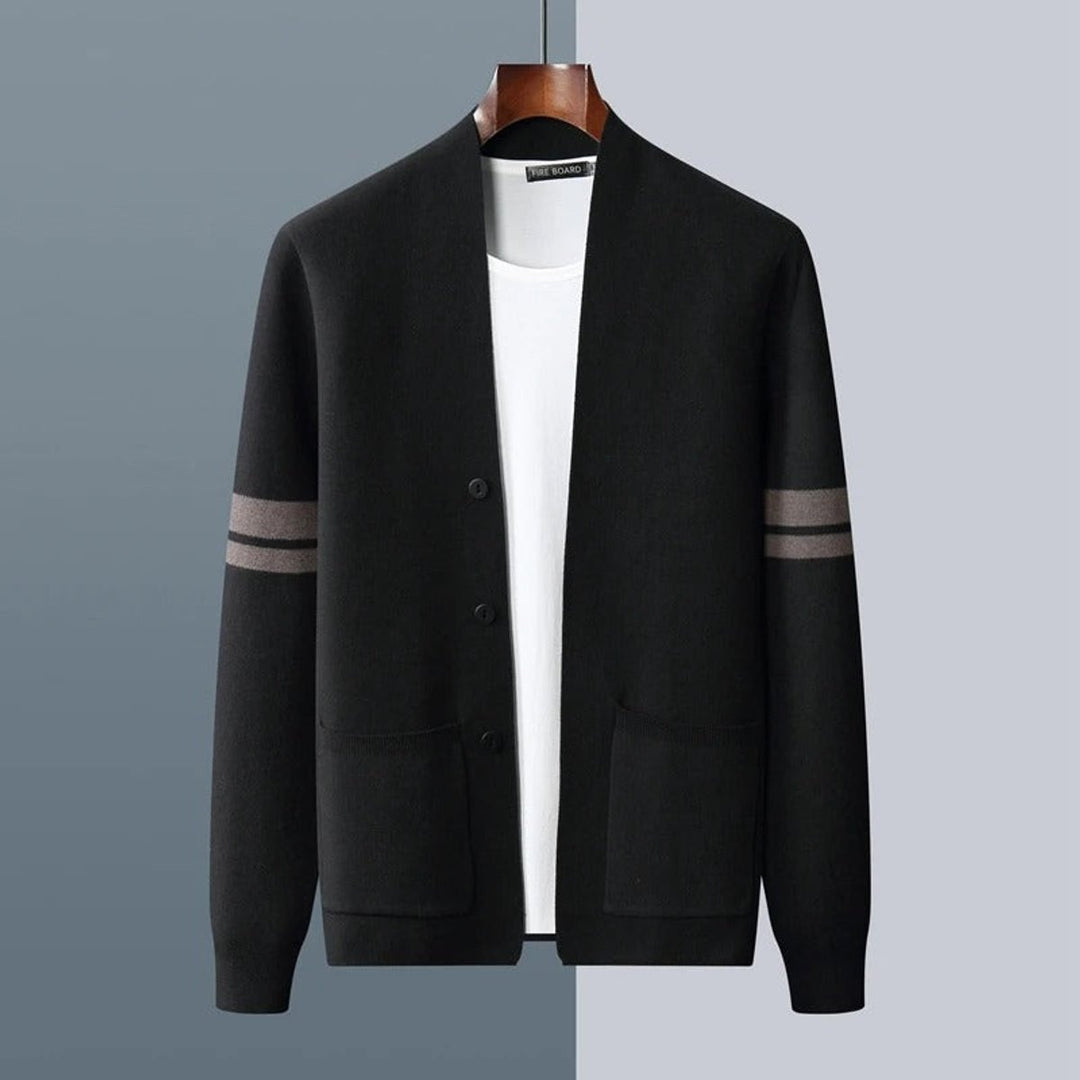 Jacob | Mens Cardigans Merino Wool Blend Button-Up Stripe Sleeve Knit