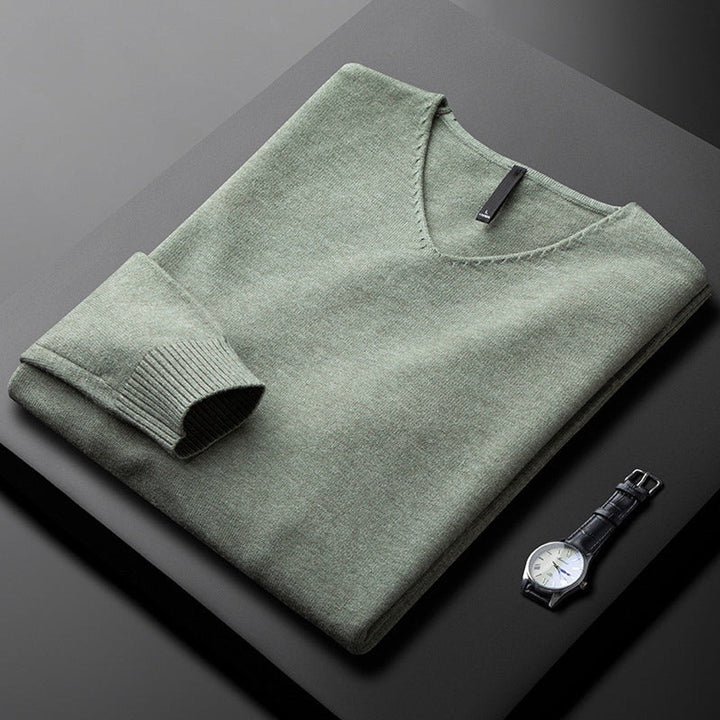 George | Men's Cashmere Blend V-Neck Knitted Jumper Ribbed Cuffs