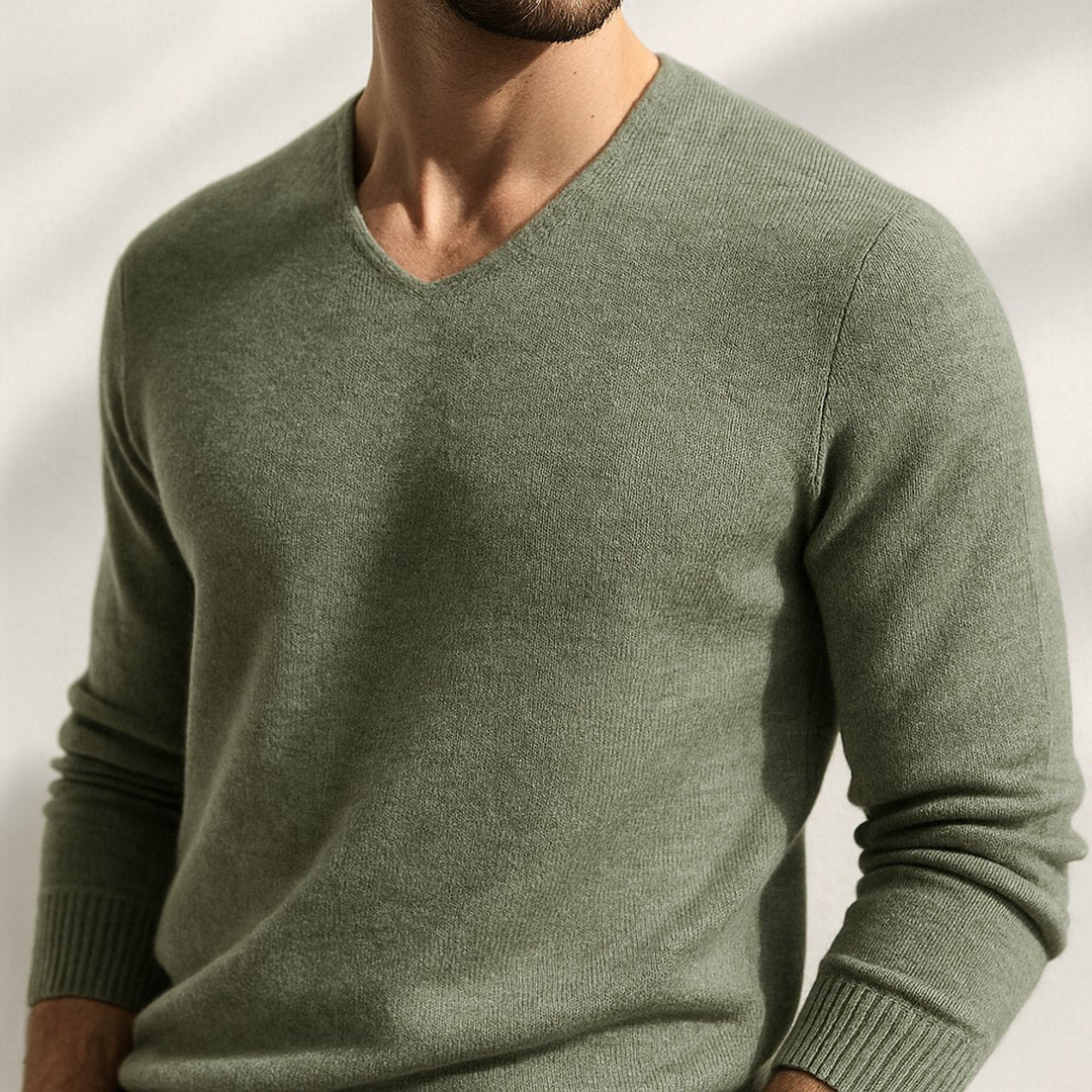George | Men's Cashmere Blend V-Neck Knitted Jumper Ribbed Cuffs