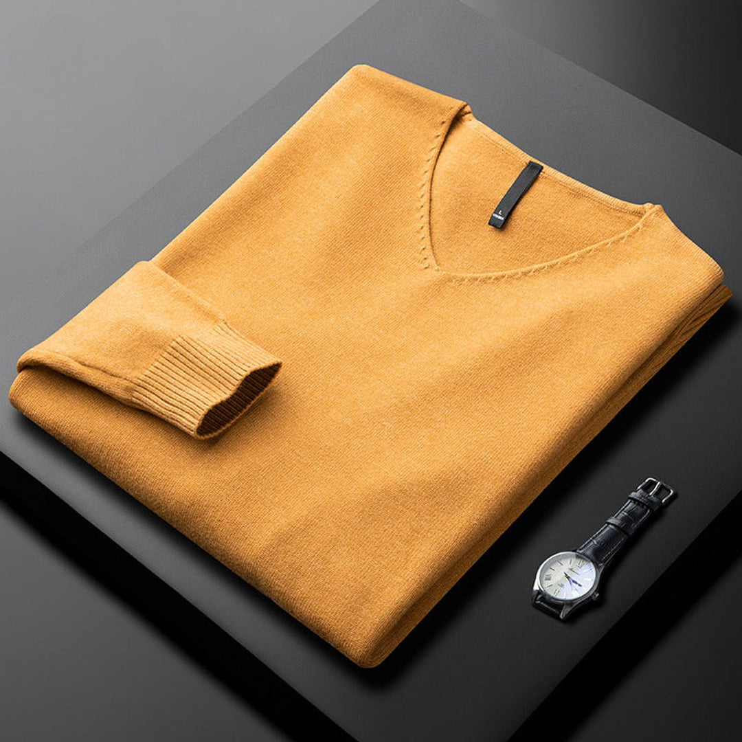 George | Men's Cashmere Blend V-Neck Knitted Jumper Ribbed Cuffs