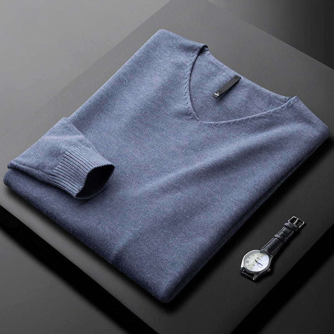 George | Men's Cashmere Blend V-Neck Knitted Jumper Ribbed Cuffs
