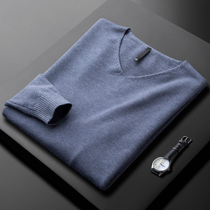 George | Men's Cashmere Blend V-Neck Knitted Jumper Ribbed Cuffs