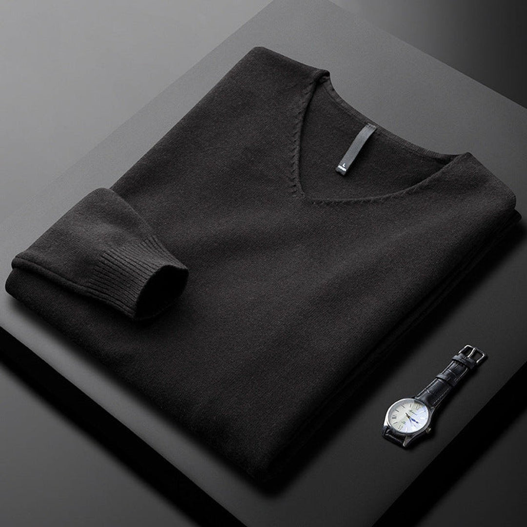 George | Men's Cashmere Blend V-Neck Knitted Jumper Ribbed Cuffs