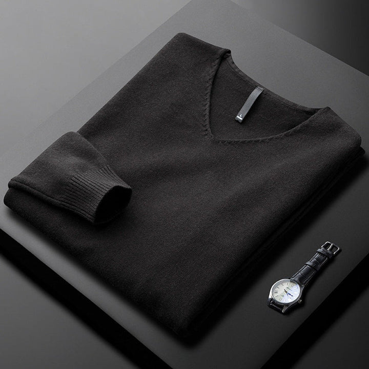 George | Men's Cashmere Blend V-Neck Knitted Jumper Ribbed Cuffs