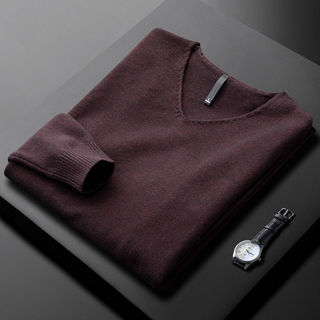 George | Men's Cashmere Blend V-Neck Knitted Jumper Ribbed Cuffs