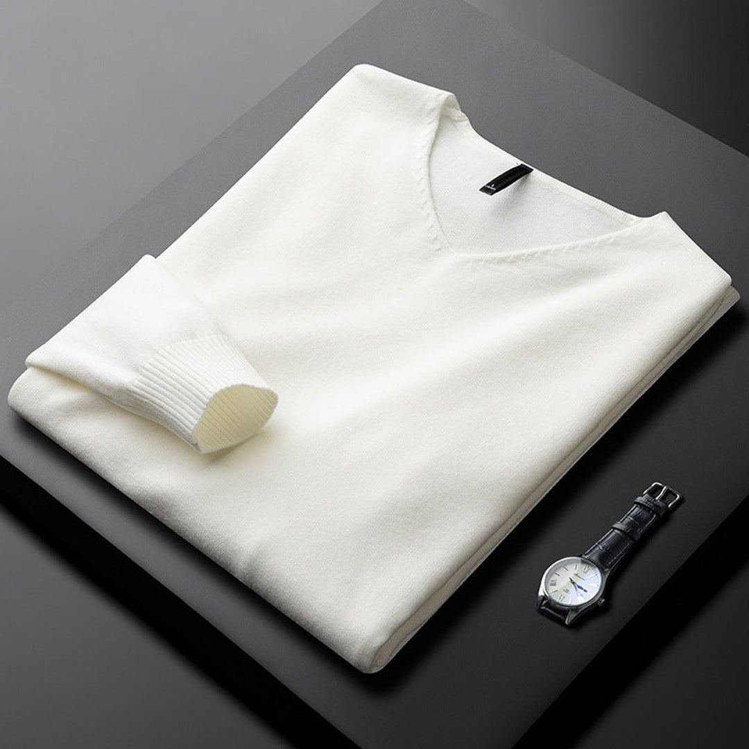 George | Men's Cashmere Blend V-Neck Knitted Jumper Ribbed Cuffs