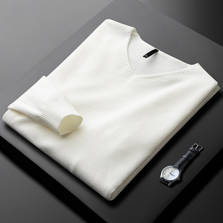 George | Men's Cashmere Blend V-Neck Knitted Jumper Ribbed Cuffs