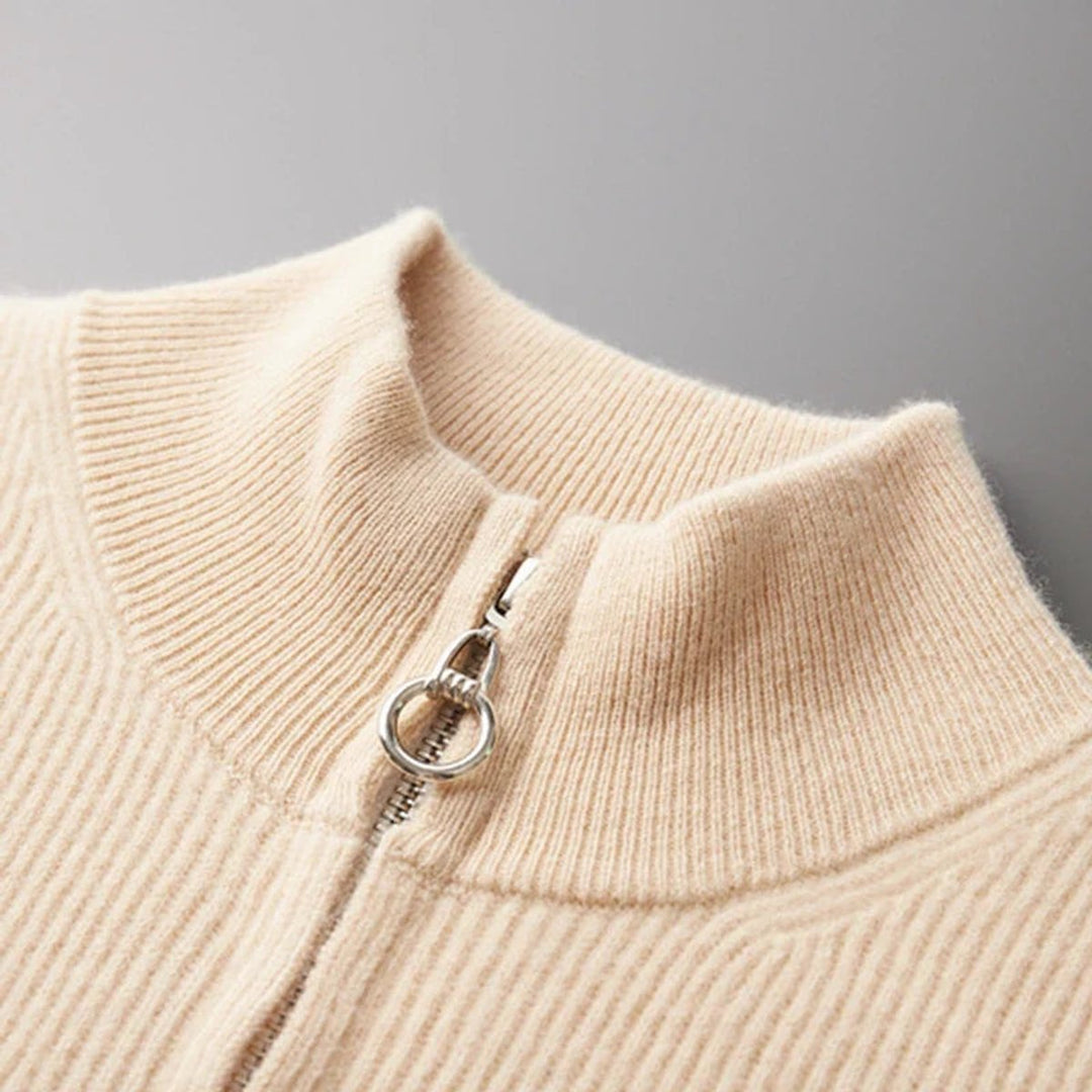 James | Men's Cashmere Full-Zip Knitted Cardigan Jumper High Collar