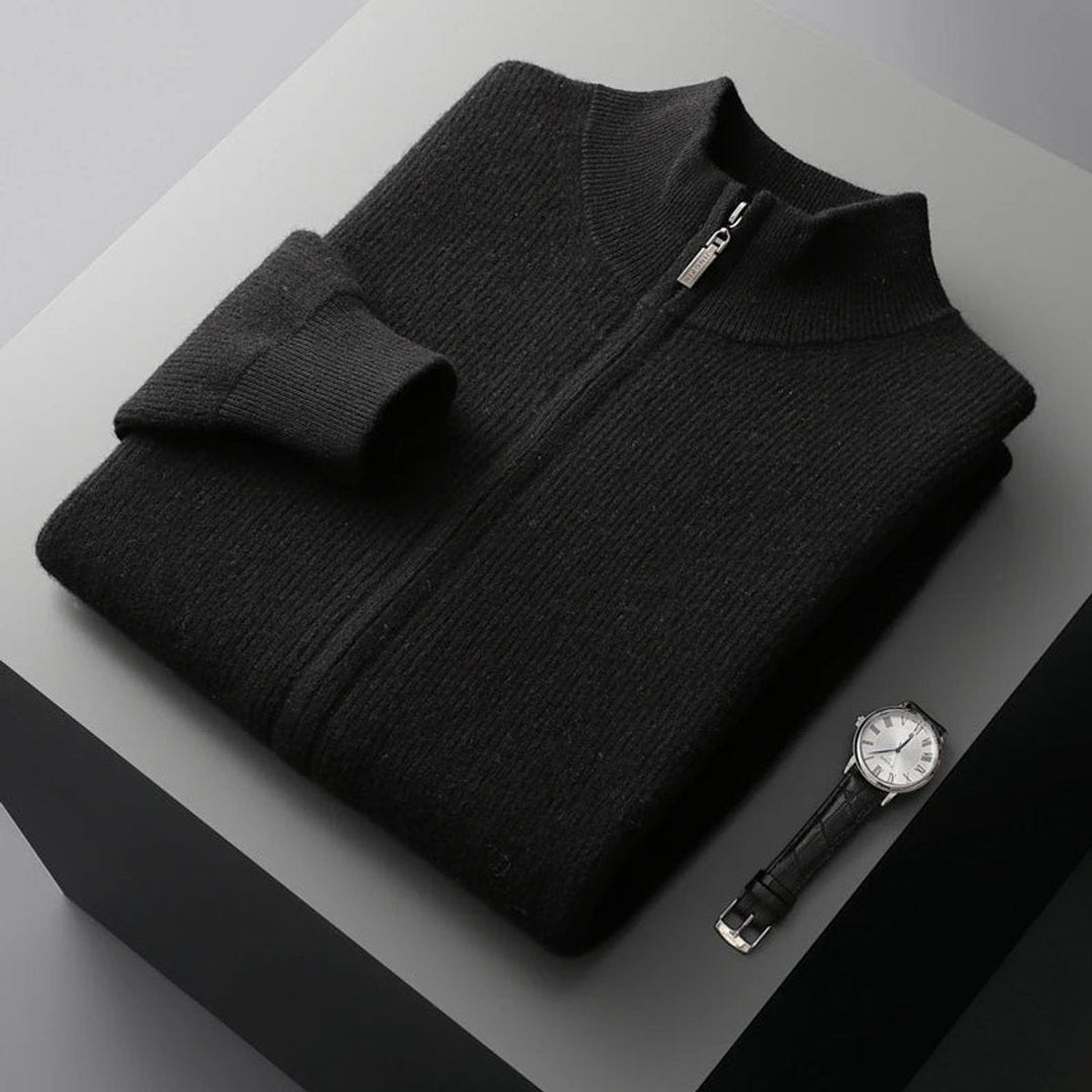 James | Men's Cashmere Full-Zip Knitted Cardigan Jumper High Collar