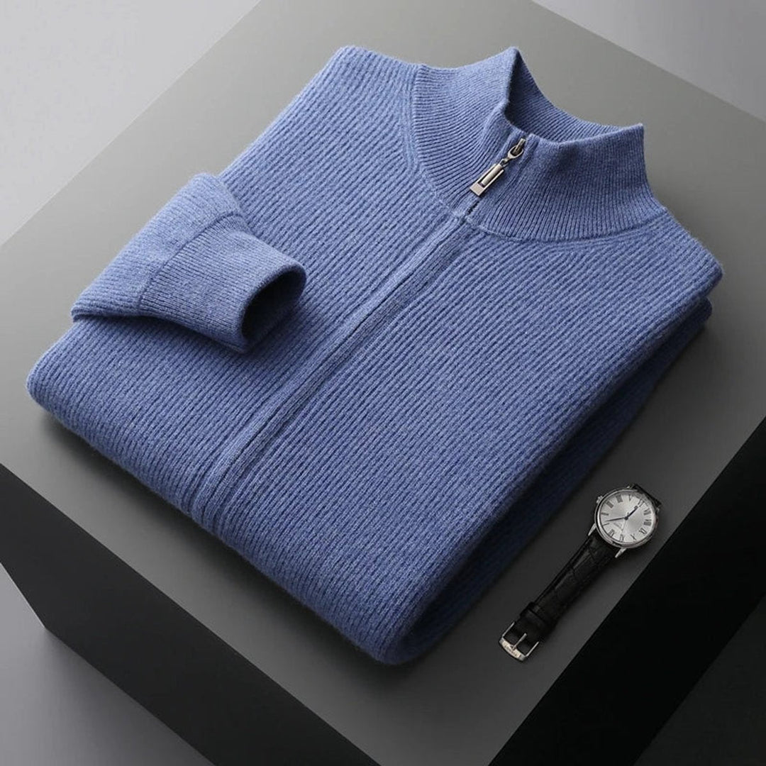 James | Men's Cashmere Full-Zip Knitted Cardigan Jumper High Collar