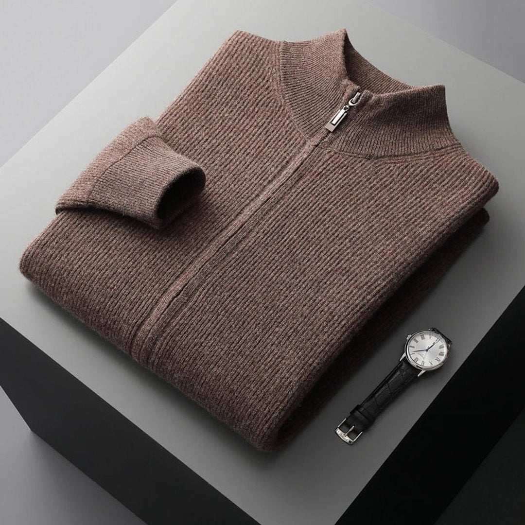 James | Men's Cashmere Full-Zip Knitted Cardigan Jumper High Collar