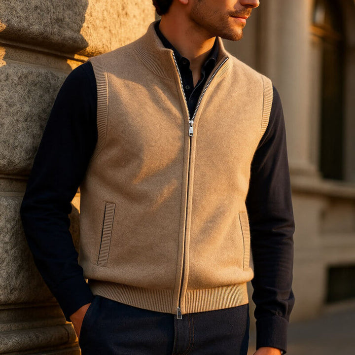 Leo | Men's Cashmere Full-Zip Knitted Vest Jumper Sleeveless