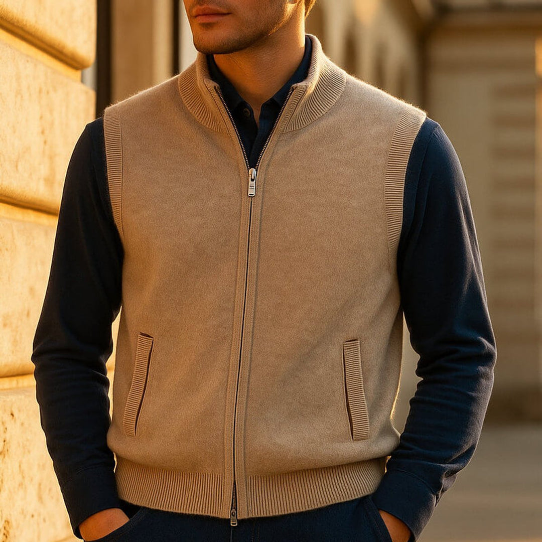 Leo | Men's Cashmere Full-Zip Knitted Vest Jumper Sleeveless