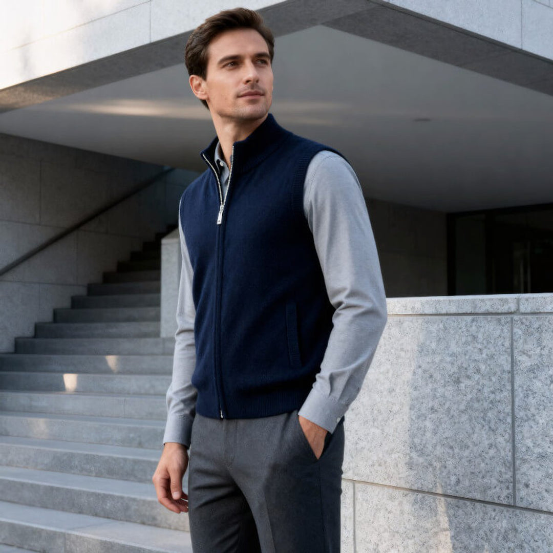 Leo | Men's Cashmere Full-Zip Knitted Vest Jumper Sleeveless
