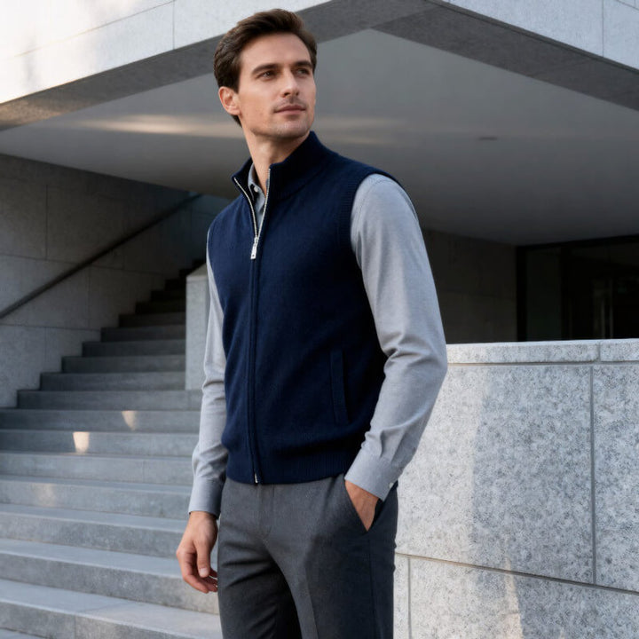 Leo | Men's Cashmere Full-Zip Knitted Vest Jumper Sleeveless
