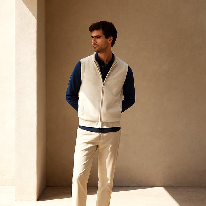 Leo | Men's Cashmere Full-Zip Knitted Vest Jumper Sleeveless