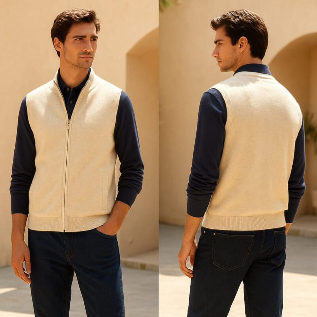 Leo | Men's Cashmere Full-Zip Knitted Vest Jumper Sleeveless