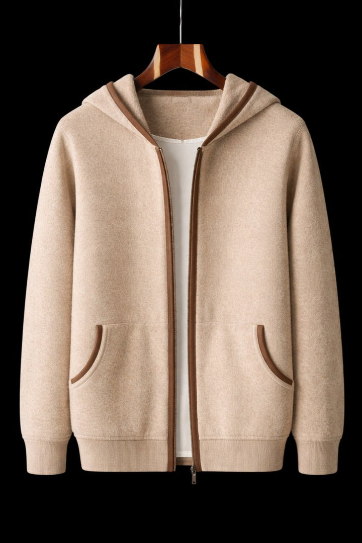 Charlie | Men's Cashmere Full-Zip Hooded Knit Jacket Side Pockets