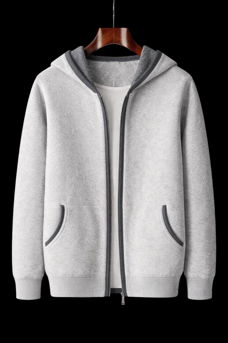 Charlie | Men's Cashmere Full-Zip Hooded Knit Jacket Side Pockets