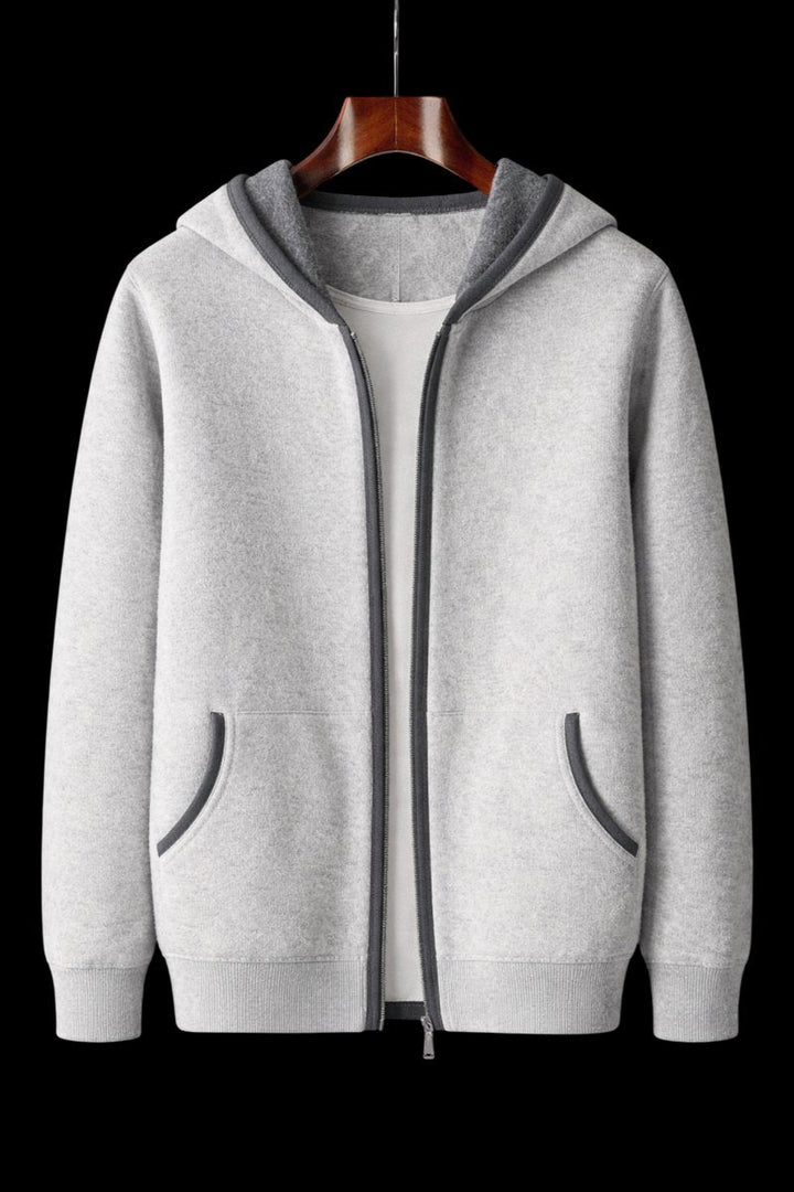 Charlie | Men's Cashmere Full-Zip Hooded Knit Jacket Side Pockets