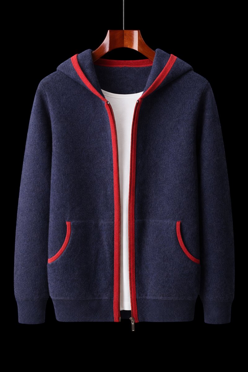 Charlie | Men's Cashmere Full-Zip Hooded Knit Jacket Side Pockets
