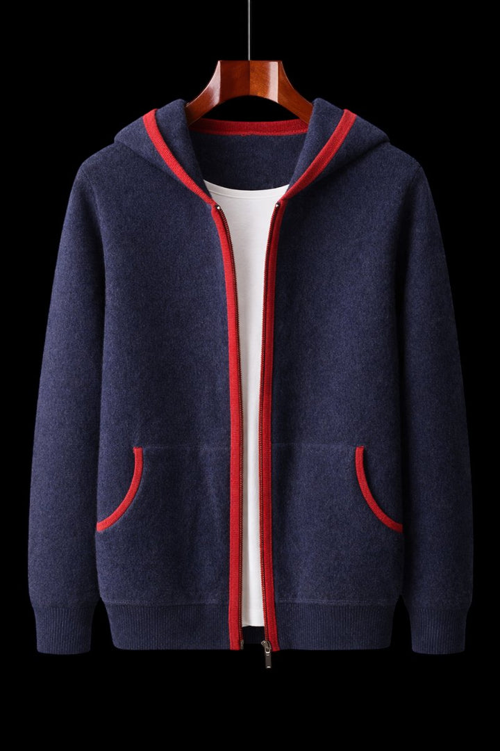 Charlie | Men's Cashmere Full-Zip Hooded Knit Jacket Side Pockets