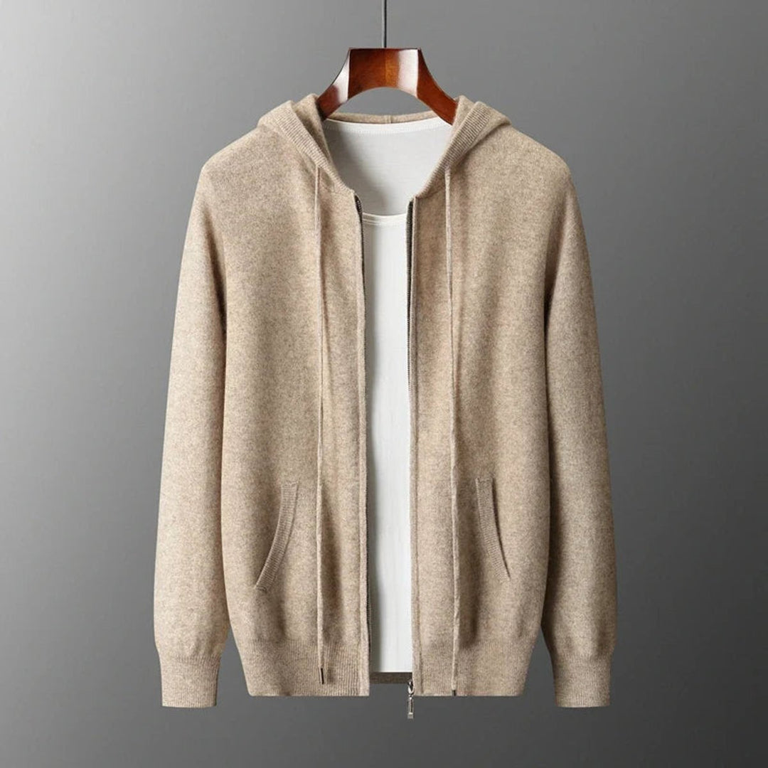 Theo | Men's Cashmere Knit Zip Hoodie Relaxed-Fit Ribbed-Cuff Jumper