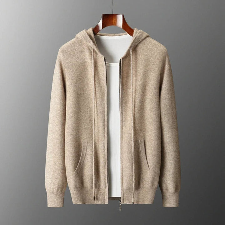 Theo | Men's Cashmere Knit Zip Hoodie Relaxed-Fit Ribbed-Cuff Jumper