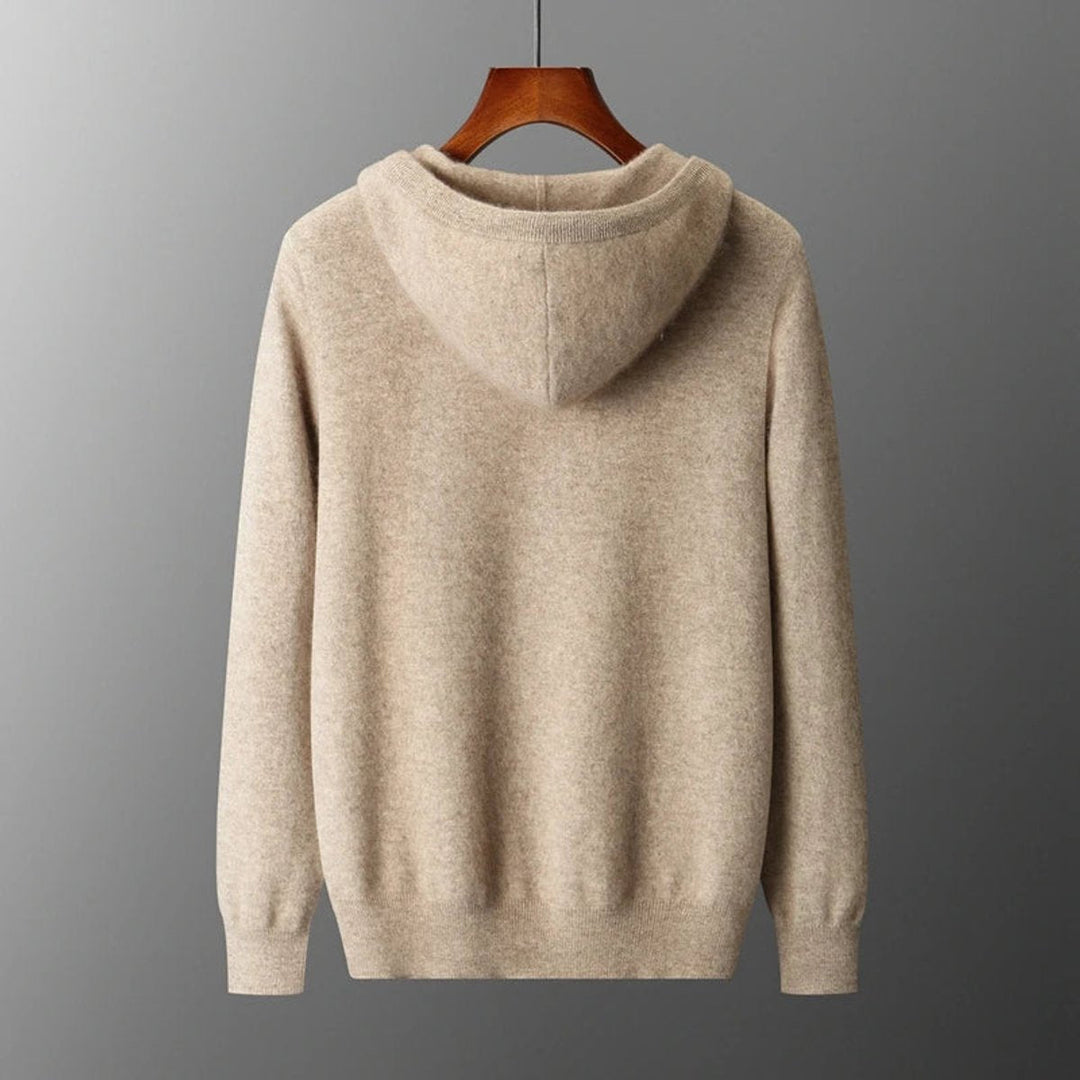 Theo | Men's Cashmere Knit Zip Hoodie Relaxed-Fit Ribbed-Cuff Jumper