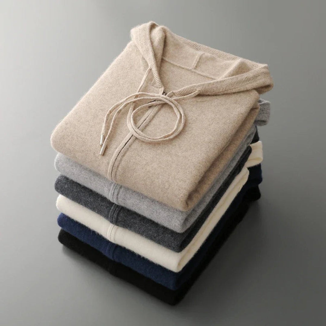 Theo | Men's Cashmere Knit Zip Hoodie Relaxed-Fit Ribbed-Cuff Jumper
