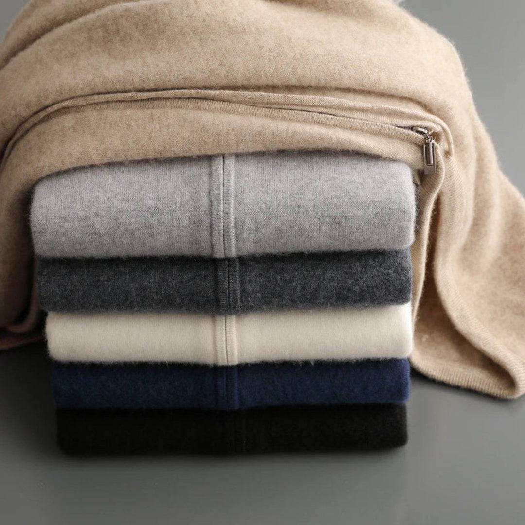 Theo | Men's Cashmere Knit Zip Hoodie Relaxed-Fit Ribbed-Cuff Jumper