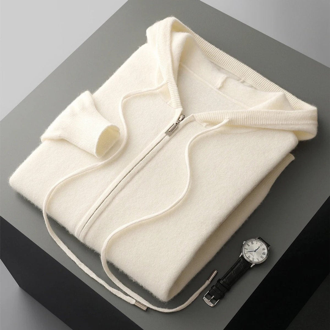 Theo | Men's Cashmere Knit Zip Hoodie Relaxed-Fit Ribbed-Cuff Jumper