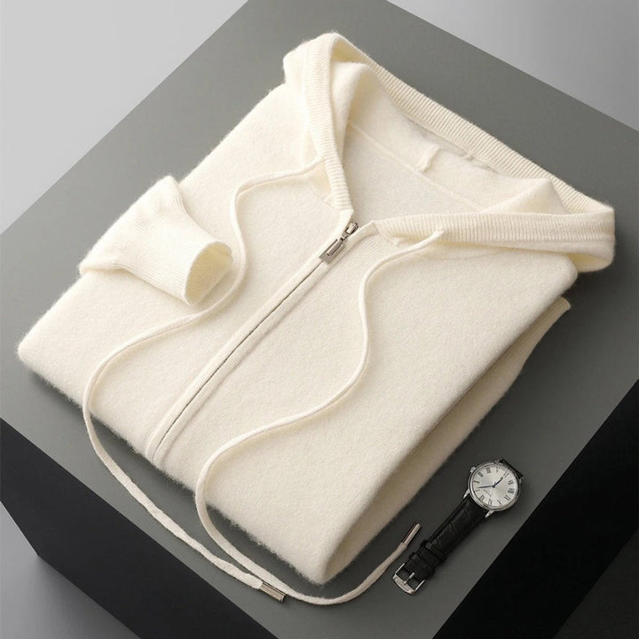 Theo | Men's Cashmere Knit Zip Hoodie Relaxed-Fit Ribbed-Cuff Jumper