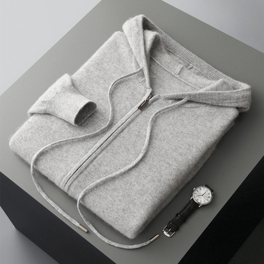 Theo | Men's Cashmere Knit Zip Hoodie Relaxed-Fit Ribbed-Cuff Jumper