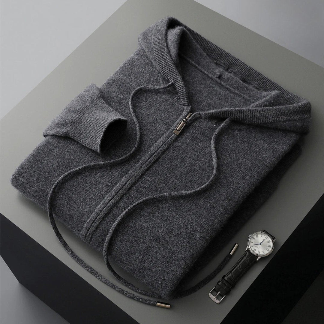 Theo | Men's Cashmere Knit Zip Hoodie Relaxed-Fit Ribbed-Cuff Jumper