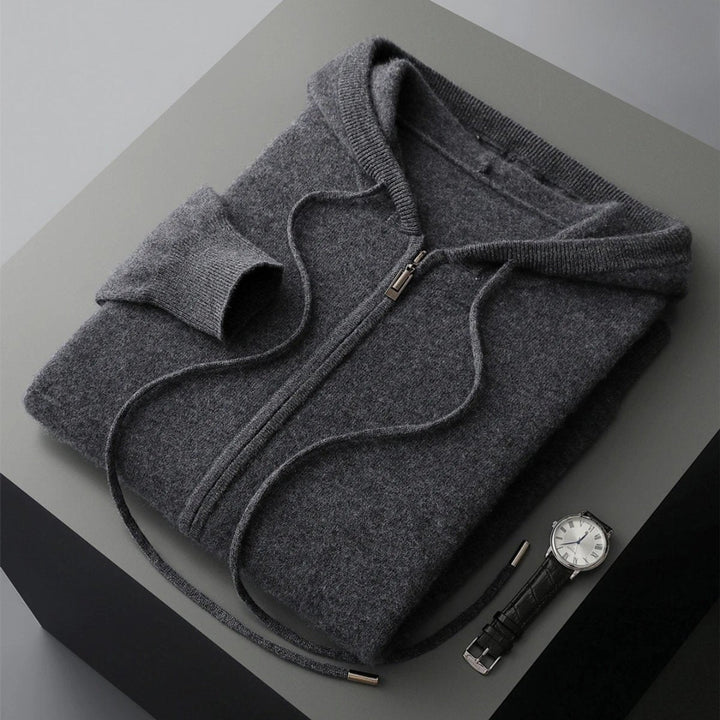 Theo | Men's Cashmere Knit Zip Hoodie Relaxed-Fit Ribbed-Cuff Jumper