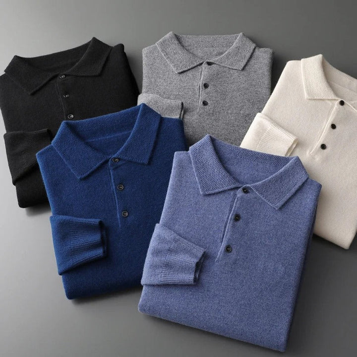 George | Men's Cashmere Blend Knitted Polo Jumper Long Sleeve