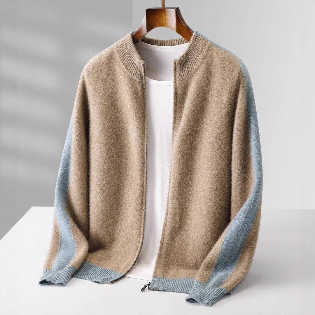 George | Men's Cashmere Zip Cardigan Contrast Ribbed Knitwear Jumper