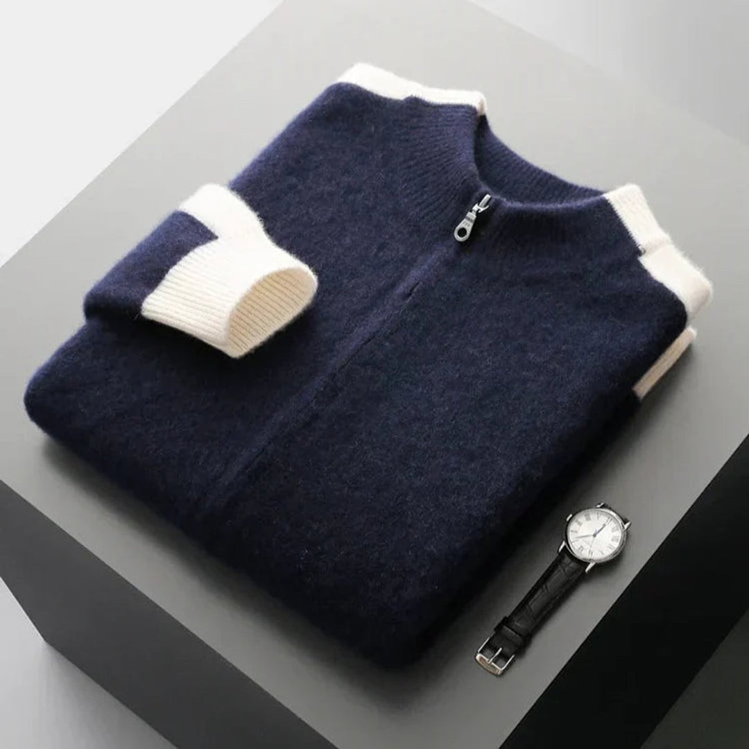 George | Men's Cashmere Zip Cardigan Contrast Ribbed Knitwear Jumper