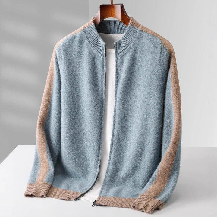 George | Men's Cashmere Zip Cardigan Contrast Ribbed Knitwear Jumper
