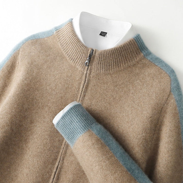 George | Men's Cashmere Zip Cardigan Contrast Ribbed Knitwear Jumper