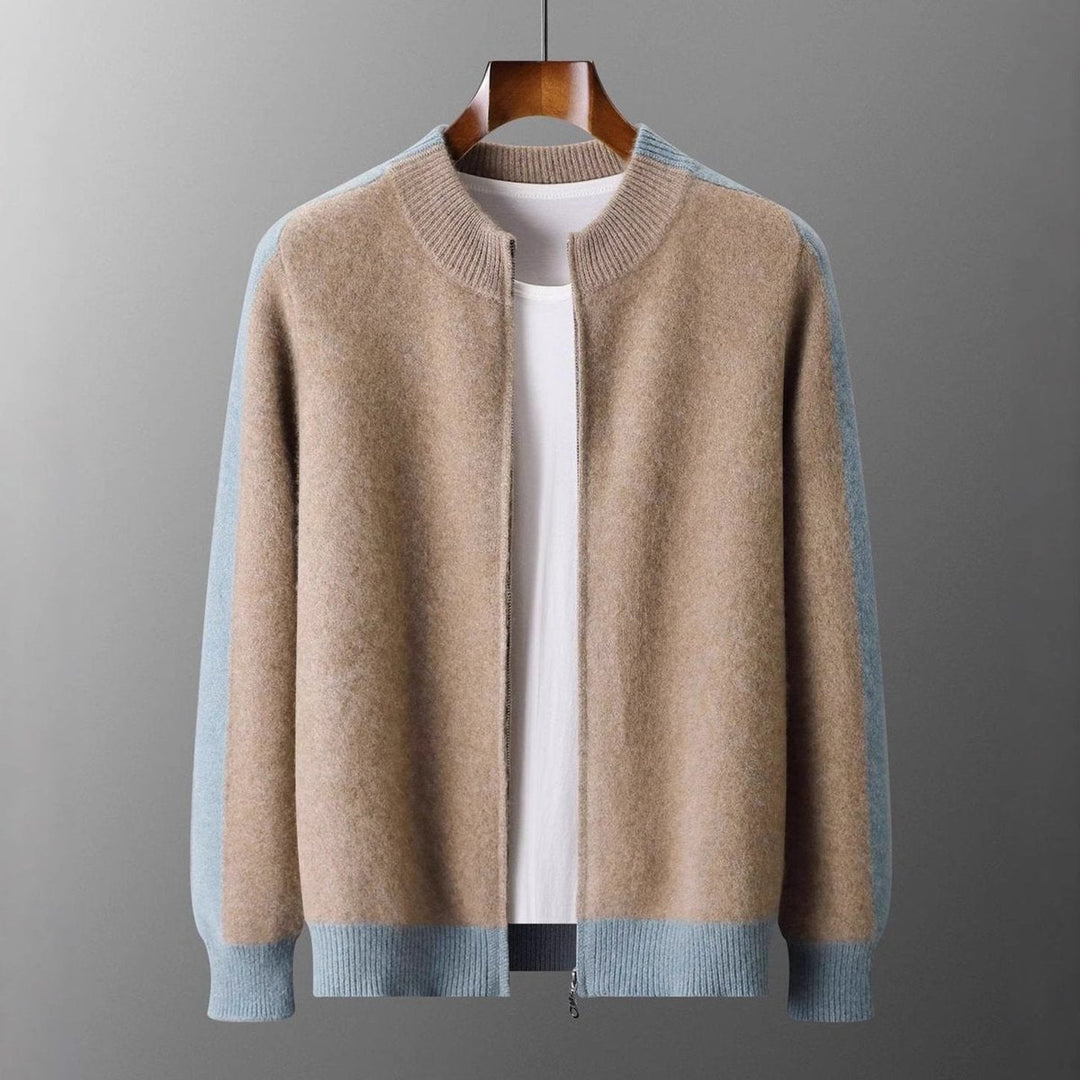 George | Men's Cashmere Zip Cardigan Contrast Ribbed Knitwear Jumper