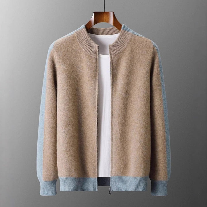 George | Men's Cashmere Zip Cardigan Contrast Ribbed Knitwear Jumper